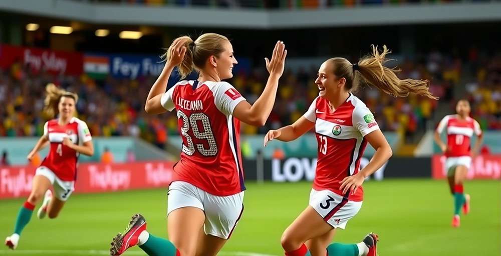 Goa Goal Hunter - Women's Football Mode Goa Goal Hunter women's mode showing female players celebrating a goal in Indian national team colors