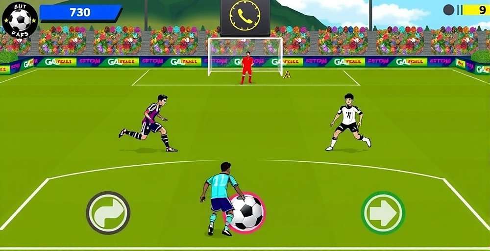 Goa Goal Hunter - Multiplayer Duel Mode Goa Goal Hunter multiplayer mode showing two players competing in a penalty shootout